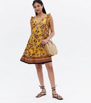 New Look Yellow Floral Frill V Neck Mini Smock Dress